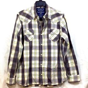 🌵GPH SUPPLY CO White Grey Plaid Western Pearl Snap Roll Tab Long Sleeve
